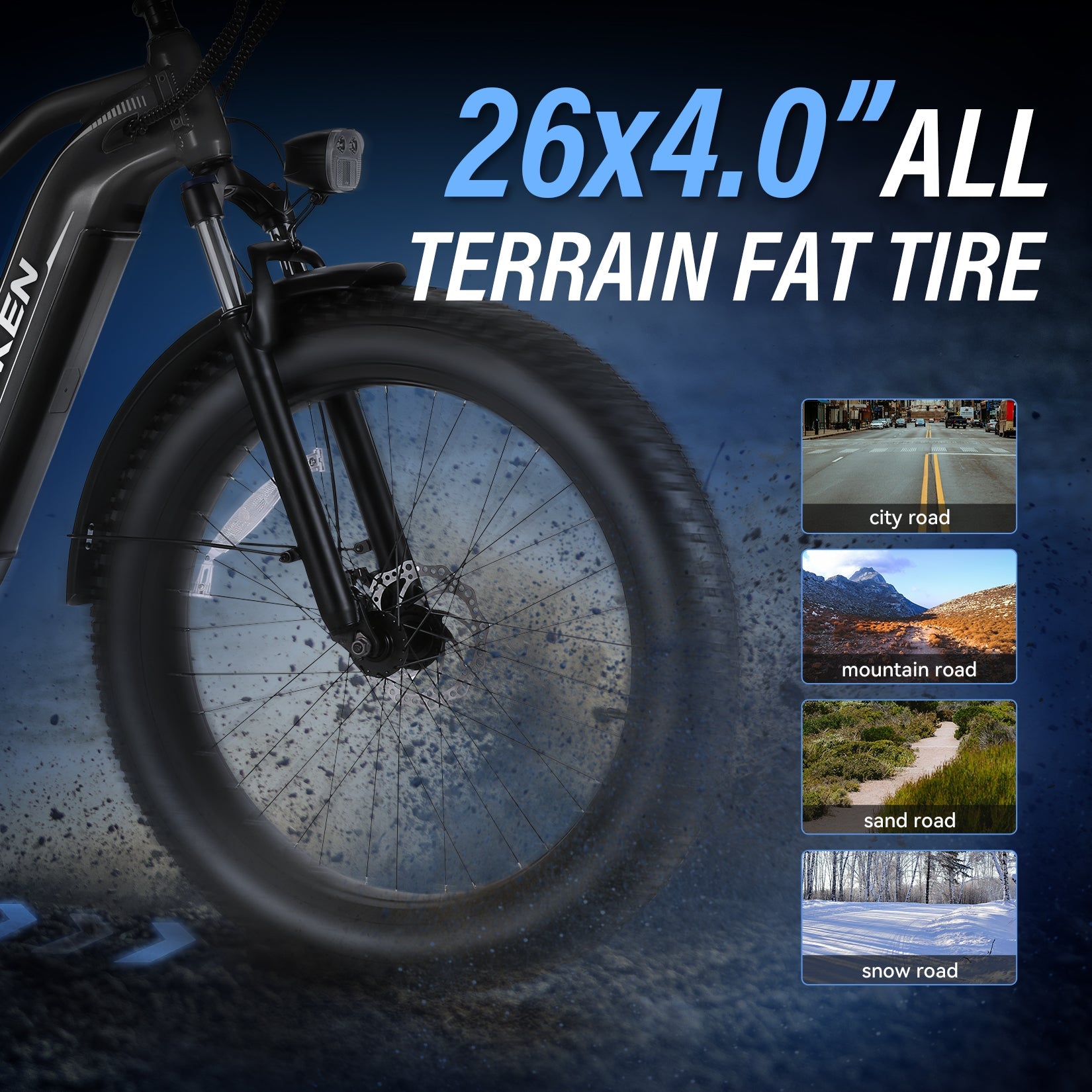 Wooken ‎GALE 26" x 4.0 Fat Tire All Terrain Electric Bike WOOKEN