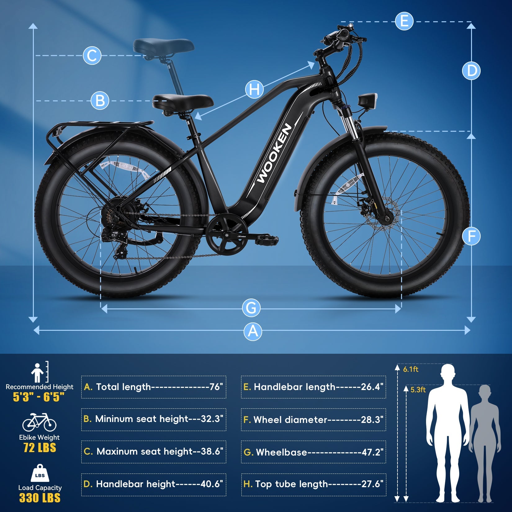 Wooken ‎GALE 26" x 4.0 Fat Tire All Terrain Electric Bike WOOKEN