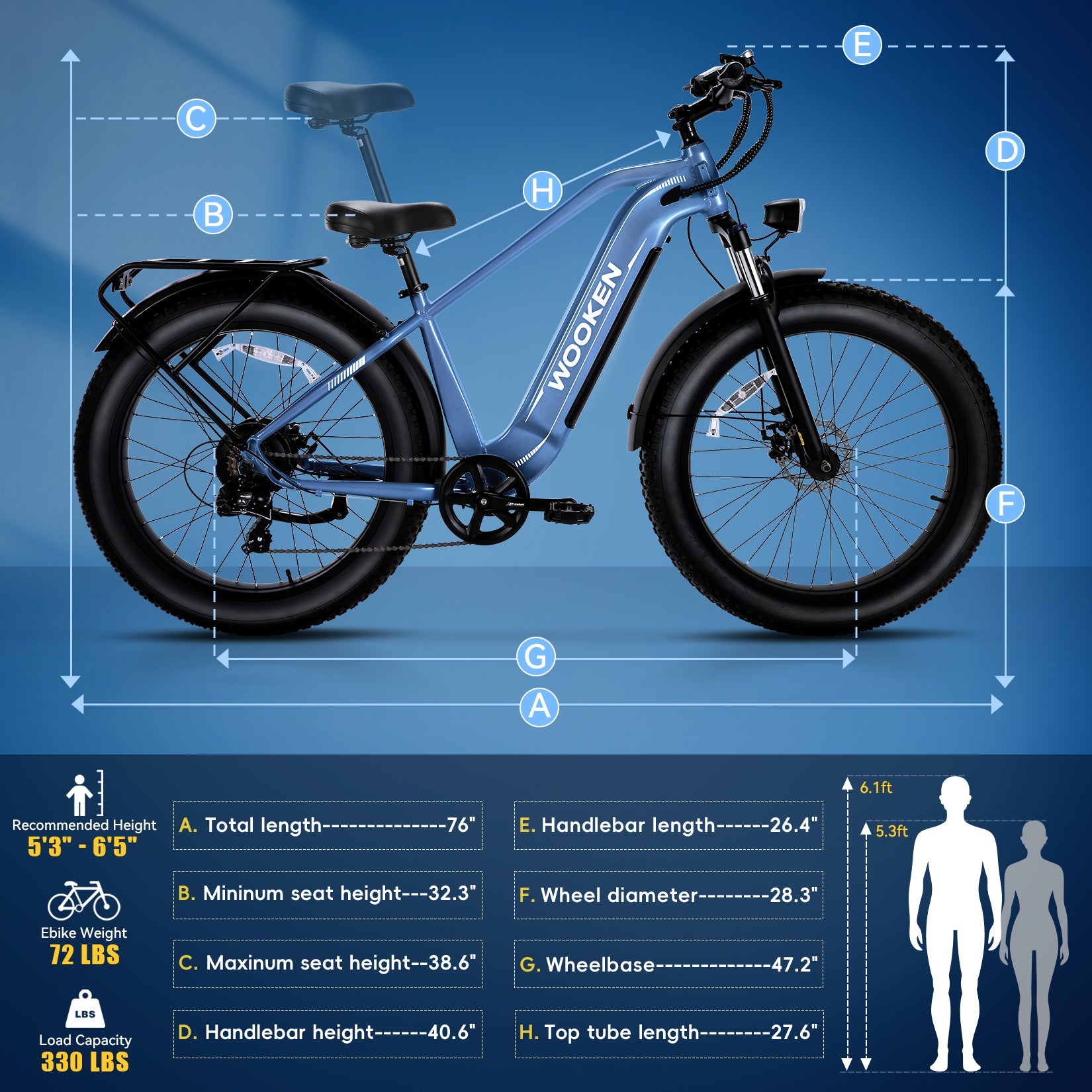 Wooken ‎GALE 26" x 4.0 Fat Tire All Terrain Electric Bike WOOKEN