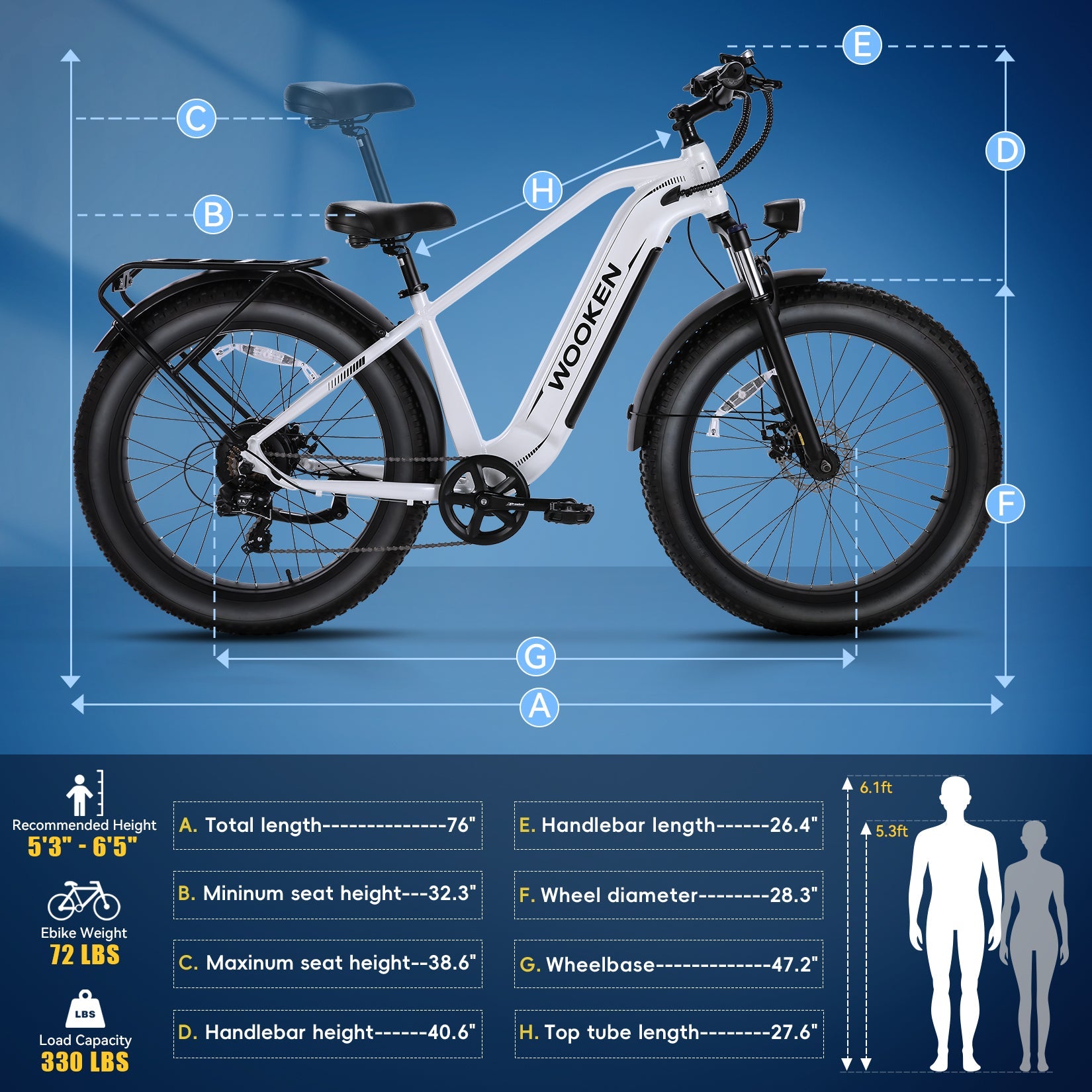 Wooken ‎GALE 26" x 4.0 Fat Tire All Terrain Electric Bike WOOKEN